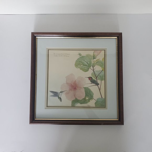 Matted & Wood Framed Wall Art Print Hummingbird Hibiscus Flower Gallery Wall - Picture 3 of 11